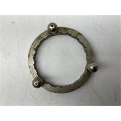 WW1 Trench Art - trivet on three ball feet formed from a section of a gun barrel inscribed 'Part of 18Pr Field Gun, as used in European War 1914.15.16.17.18.' D10cm