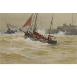 David Gould Green (British 1854-1917): 'Towing a Fishing Smack into Harbour', watercolour signed, labelled verso 23cm x 34cm