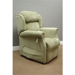  Electric reclining armchair upholstered in green fabric, W75cm (This item is PAT tested - 5 day warranty from date of sale)   