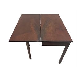 Georgian mahogany tea table, moulded fold over top raised on square chamfered supports 91cm x 45cm, H73cm
