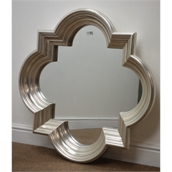  Modern silver finish moulded shaped wall mirror, D86cm  
