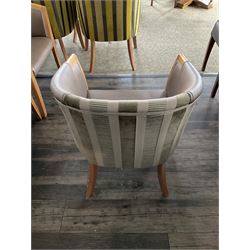 Seven tub shaped armchairs, beech framed, bronze and pattern cover- LOT SUBJECT TO VAT ON THE HAMMER PRICE - To be collected by appointment from The Ambassador Hotel, 36-38 Esplanade, Scarborough YO11 2AY. ALL GOODS MUST BE REMOVED BY WEDNESDAY 15TH JUNE.