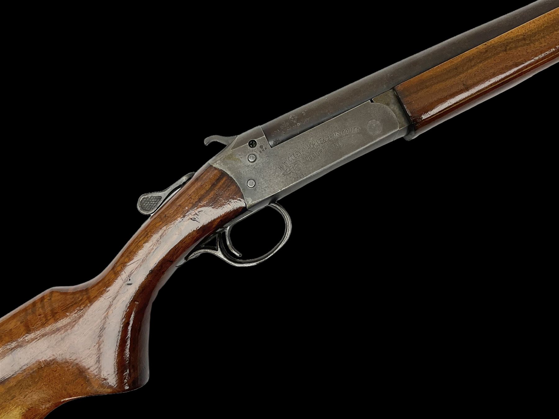 Canadian Cooey Model 84 .410 single barrel shotgun, the 66cm barrel with top lever opening and reduced walnut stock No.60692 L102cm overall SHOTGUN LICENCE REQUIRED