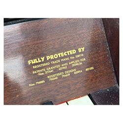 Evestaff - Minipiano early 20th century mahogany cased upright piano, with stool, compact upright form with streamlined mahogany case, full keyboard over two brass pedals, together with matching piano stool