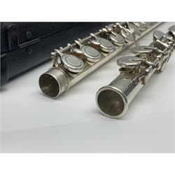 Rudall Carte & Co Ltd hallmarked silver three-piece flute; inscribed Rudall Carte & Co Ltd London No.51063; London 1986; in case marked Buffet Crampon Paris