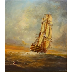  Masted Vessel at Sea, oil on canvas signed and dated '79 by Michael J Whitehand (British 1941-) 72cm x 62cm  