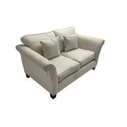 Sofas & Stuff - pair 'Coniston' two seat sofas, upholstered in cream fabric with scrolled arms