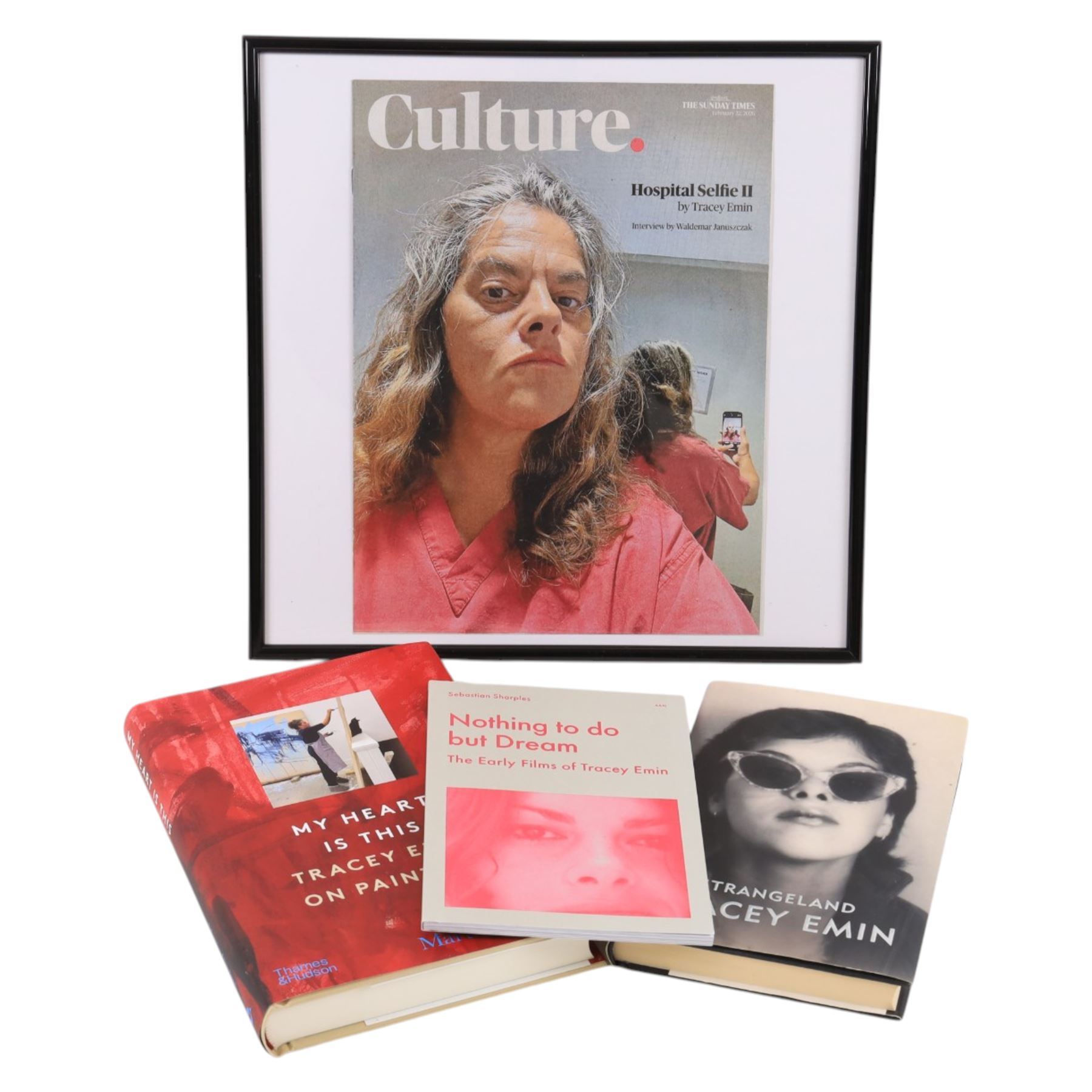 Tracey Emin signed first edition book 'My Heart is This', together with a framed The Sunday Times Magazine cover, limited edition book 'Nothing to do but dream' about the early films of Tracey Emin by Sebastian Sharples and autobiography 'Strangeland'