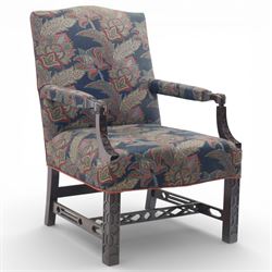 Early 20th century Chippendale revival Gainsborough elbow chair, rectangular upholstered b...