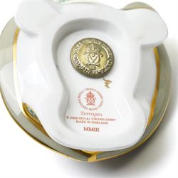 Three Royal Crown Derby paperweights, comprising two Yorkshire Rose Tortoises, and a Terrapin, all with gold stoppers, all boxed (3)