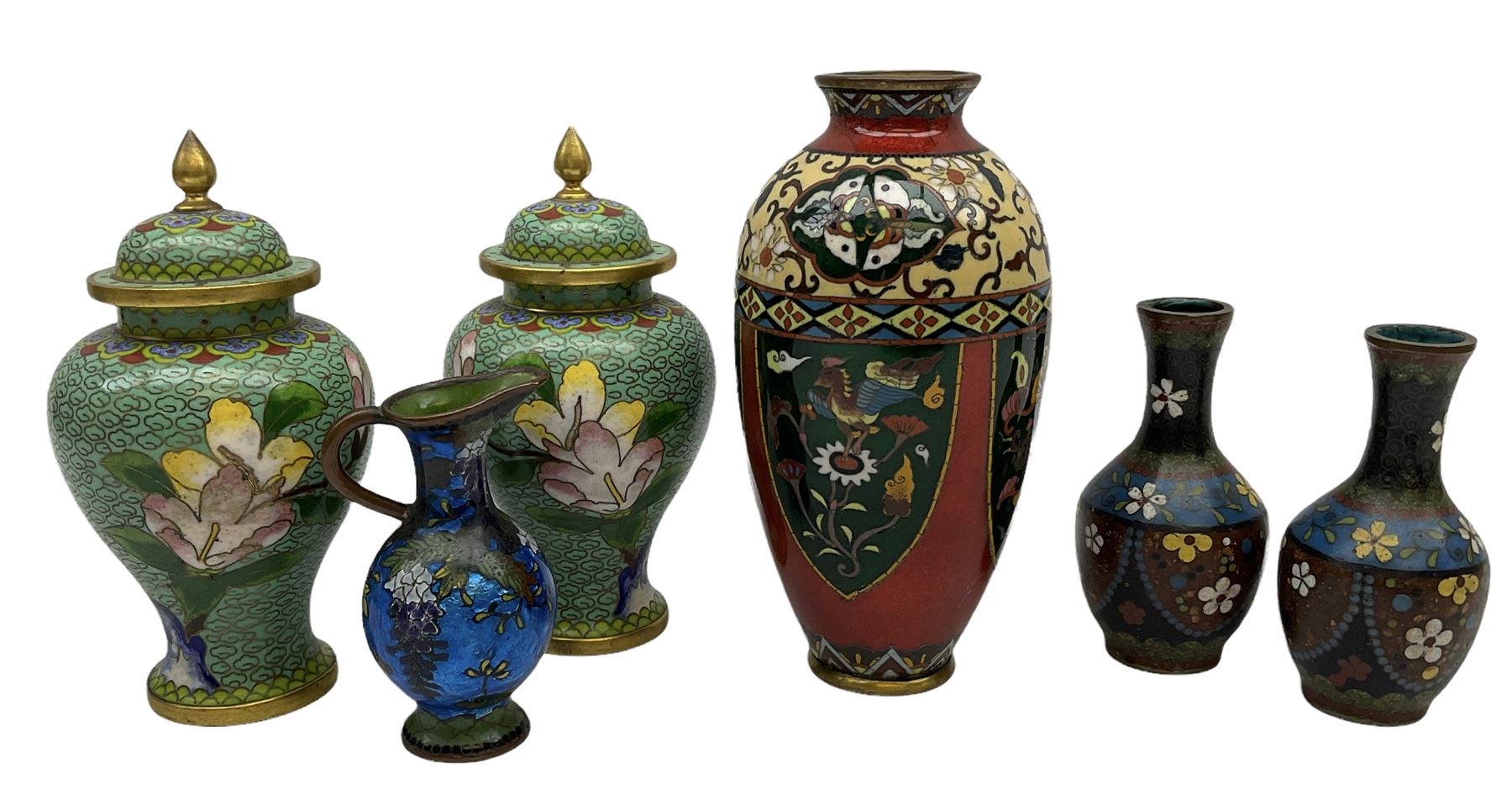 Group of cloisonné to include vase of ovoid form decorated with panels