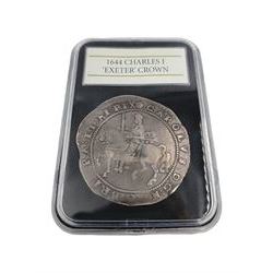 Charles I 1644 silver crown coin, Exeter mint