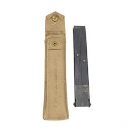 WWII British army entrenching tool in webbing case maker stamped 1943 with board arrow, together with cased pointer staff and a pair of wire cutters in webbing case 