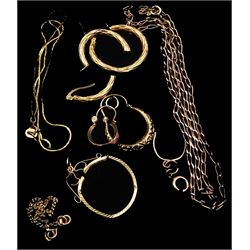 9ct gold jewellery oddments and a 14ct gold safety chain