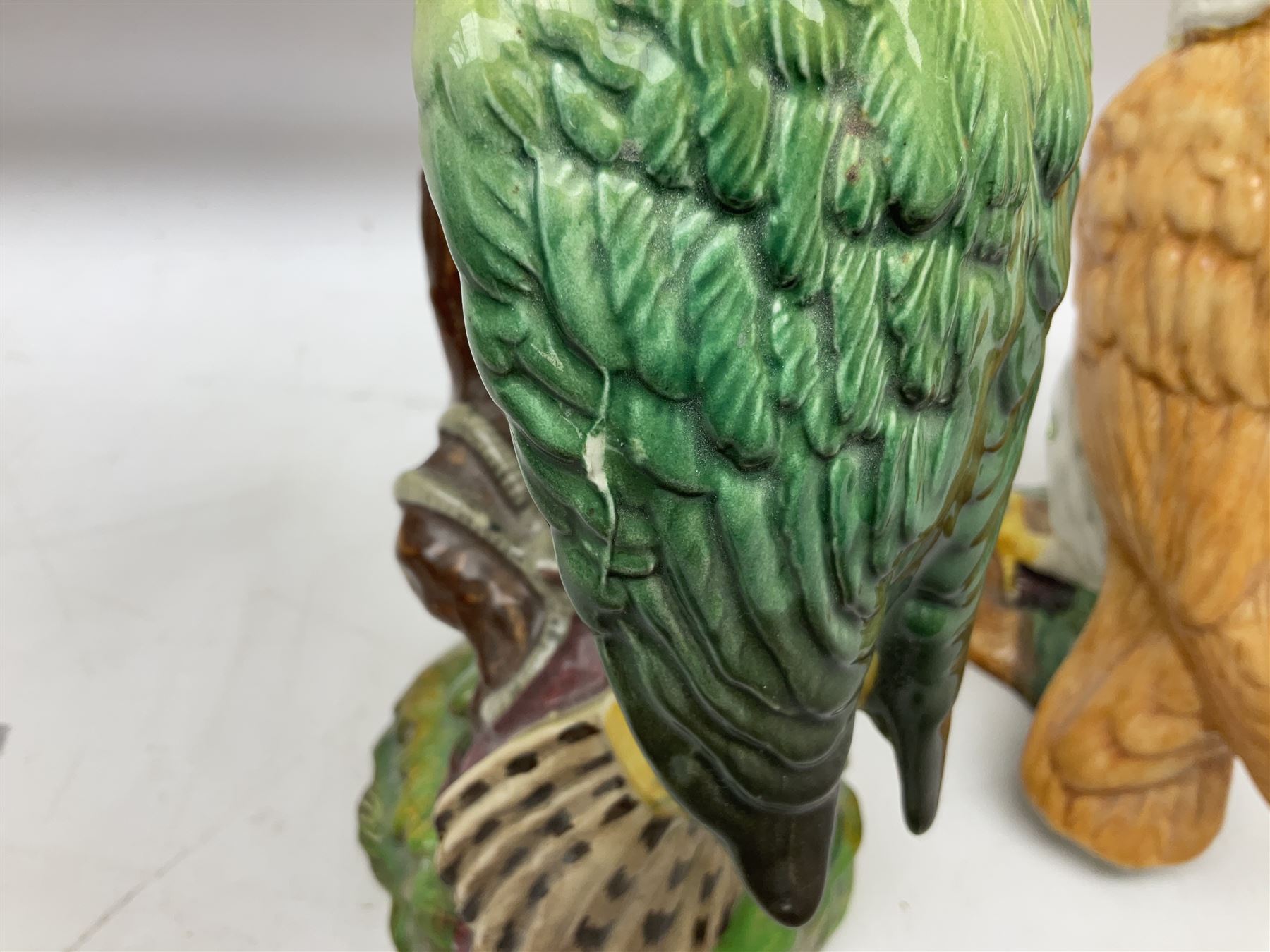 Six Beswick bird figures comprising large barn owl no.1046, small barn owl no.2026, woodpecker no.1218, pheasant no. 1226b and two small pheasants no.767a, tallest H22cm  