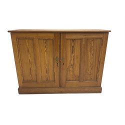 19th century pitch pine farmhouse cupboard, fitted with two panelled doors enclosing four shelves