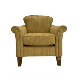 Modern armchair, upholstered in oatmeal fabric 