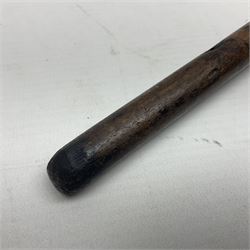 19th century malacca walking cane with scrimshaw handled in the form of a clenched fist holding a scroll, H86cm 