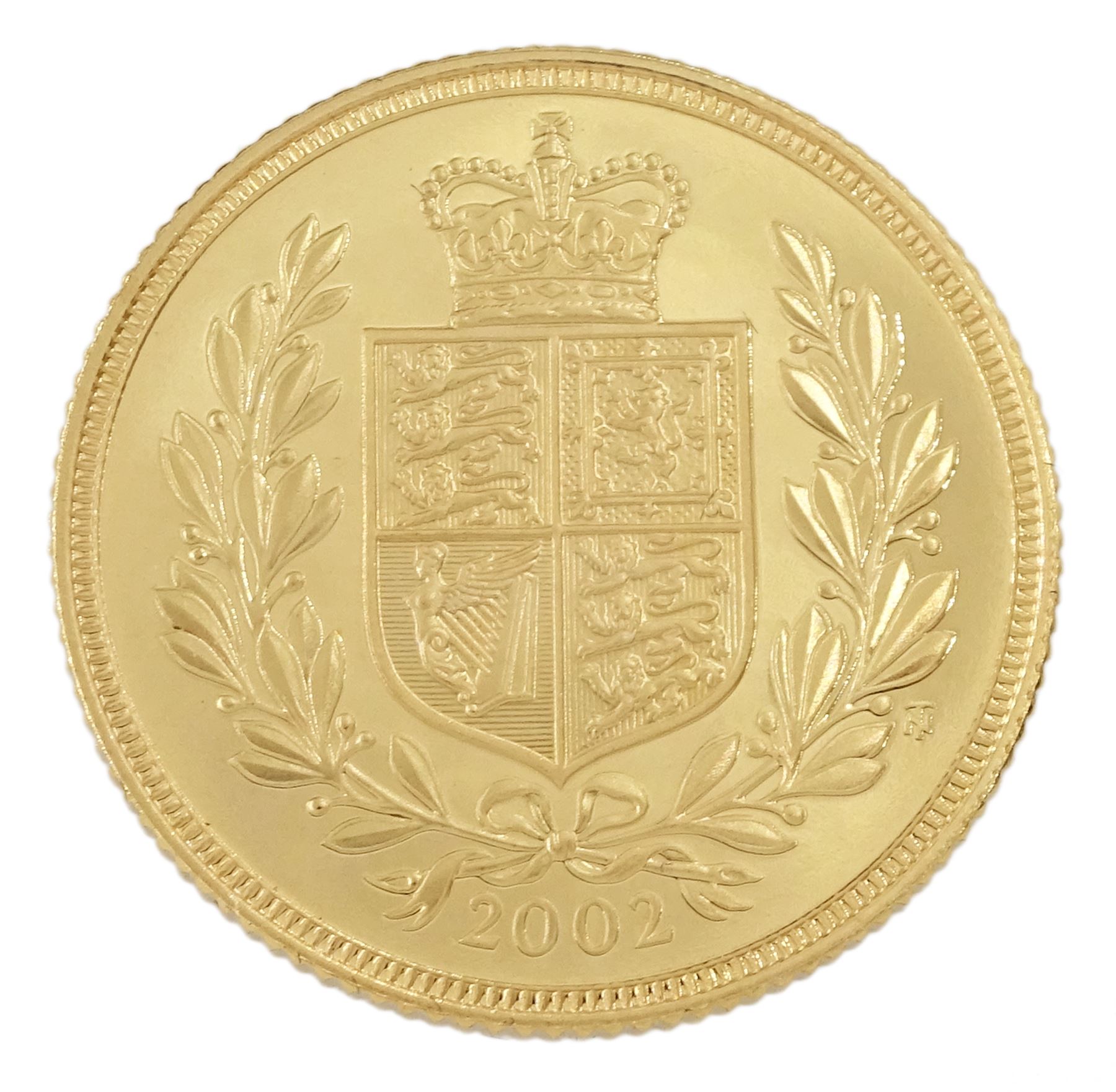 Queen Elizabeth II 2002 'Golden Jubilee' gold proof shield back full sovereign coin, cased with Royal Mint certificate