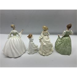 Four Royal Doulton figures, comprising Diana HN2468, Helen HN3687, Summer Breeze HN3724 and Thank You HN3390