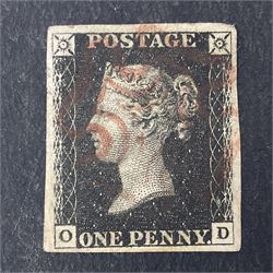 Two Great Britain Queen Victoria penny black stamps, both with red MX cancels