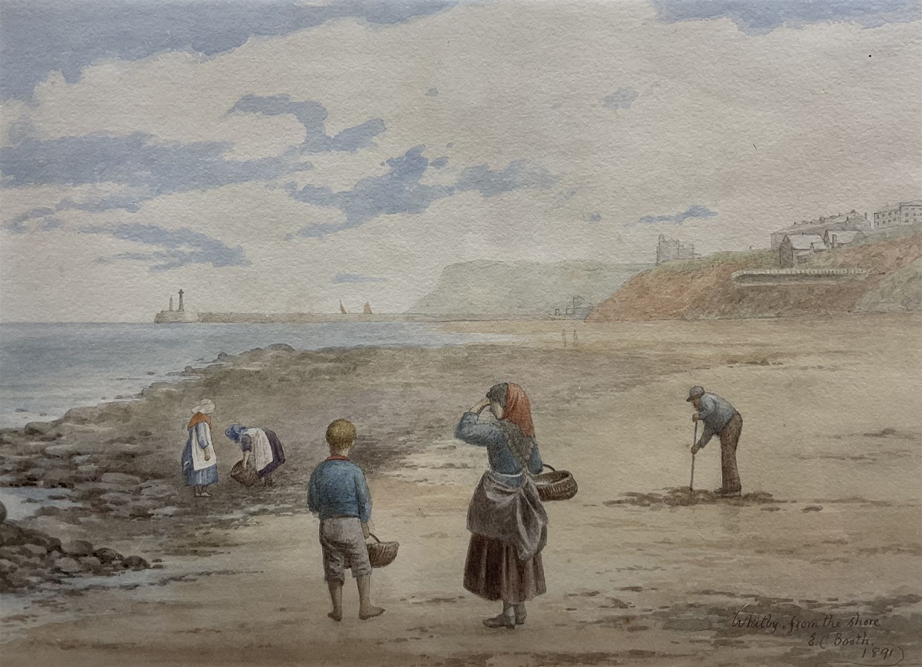 Edward C Booth (British 1821-post1893): 'Whitby from the Shoreline', watercolour signed titled and dated 1891, 25cm x 34cm
Provenance: private collection, purchased Bairstow Eves Whitby 8th September 1999