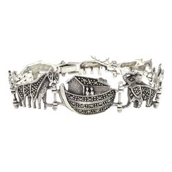 Silver marcasite Noah's Ark bracelet, stamped 925