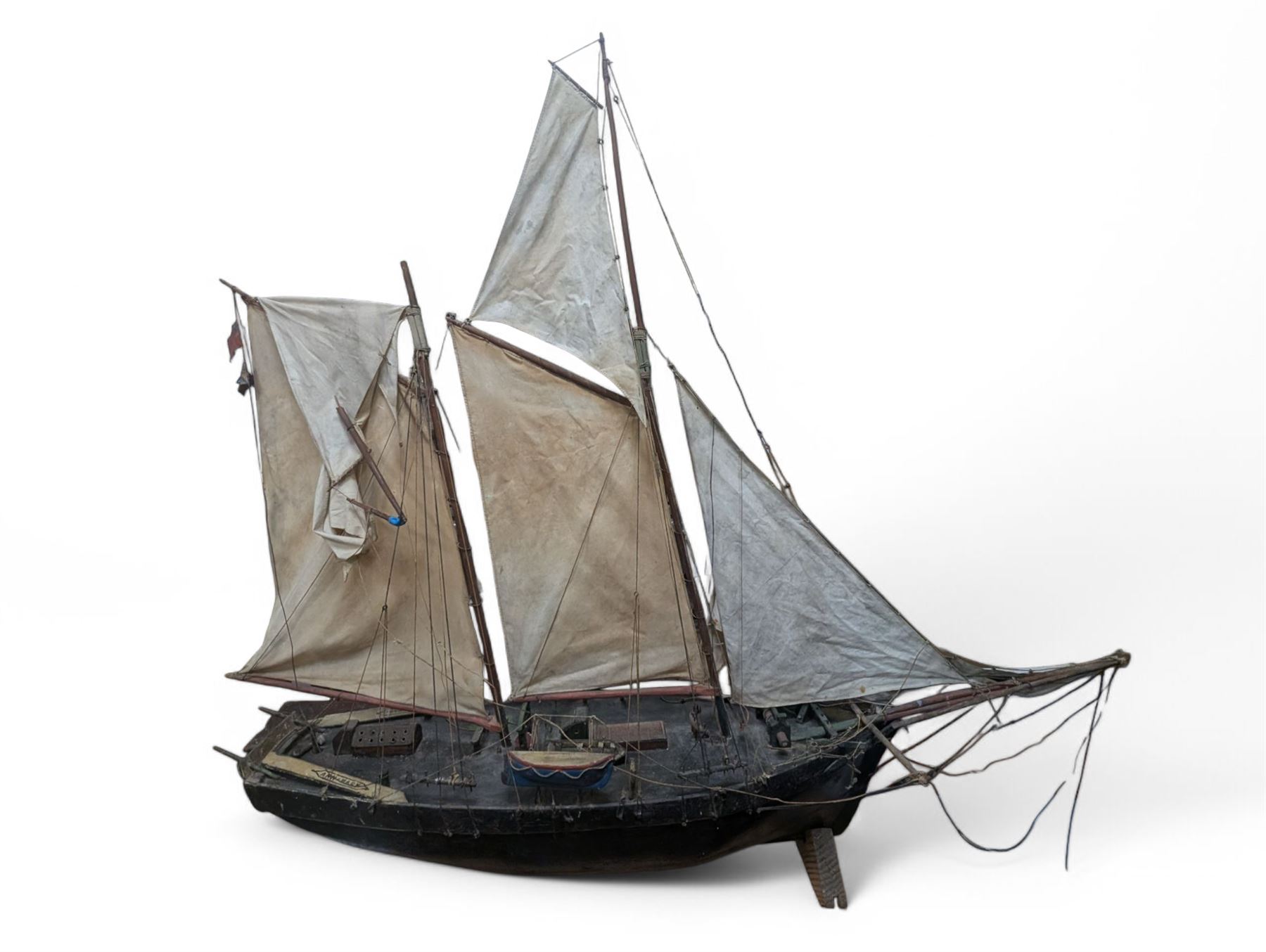 Late Victorian scratch built model of 18th century ship in full sail with the name Ann & Mary painted to the hull, upon a wooden stand, H128cm