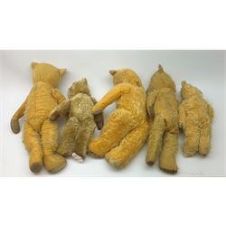 Five English teddy bears 1930s-50s comprising Merrythought, Chad Valley, two Chiltern and another, all for restoration or spares/repair(5)