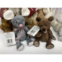 Eight Charlie Bears, comprising limited edition example Nina CB171785A, designed by Isabelle Lee, limited to 3000, Nyah CB191931A, designed by Isabelle Lee, Molly CB110310B, designed by Heather Lyell, Mooch CB206025O, and Gallivant CB195197O, each with tags, plus three lacking tags, CB165133, and two small unnamed examples