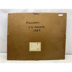 Gladys Hamilton Cooper (British 1899-1975): 'Freedom' - Wild Horses, oil on board, signed titled and dated 1957 verso 61cm x 76cm (unframed)