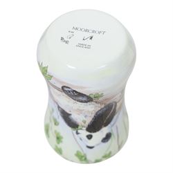 Moorcroft enamel vase, decorated with pandas, in box together with a small Moorcroft vase clematis pattern, enamel vase H8cm