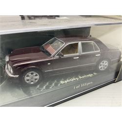 Nine Paul's Model Art 'Minichamps' 1:43 scale die-cast models - six boxed Bentleys and two unboxed Bentleys; and a Bedford estate van (9)