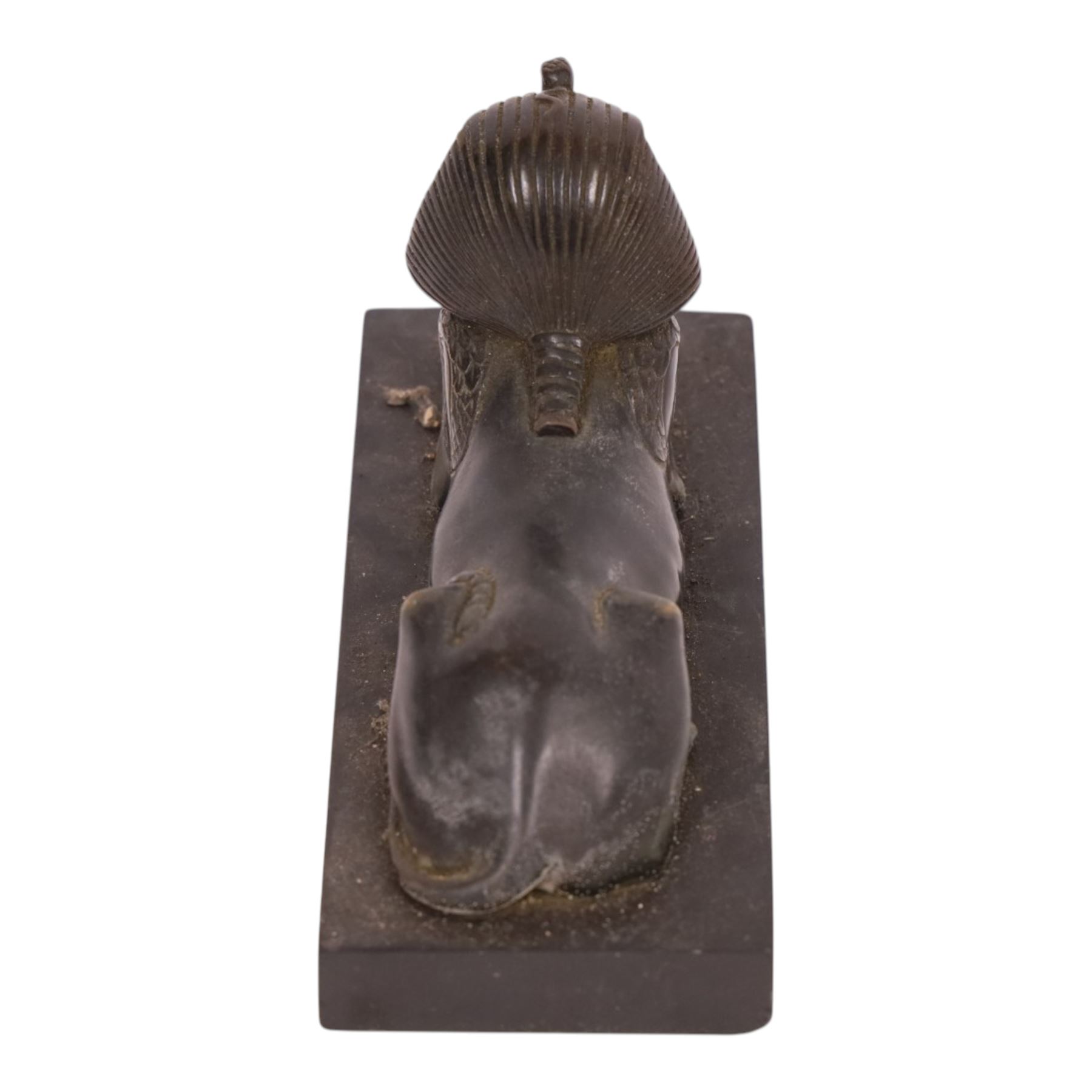 Egyptian Revival style bronzed sphinx sculpture, H11cm, L17cm