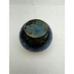 Five Austrian Art Nouveau purple glass vases, to include a Pallme-Konig example, of tapering form with matte vein decoration, and two similar pairs, tallest H16cm