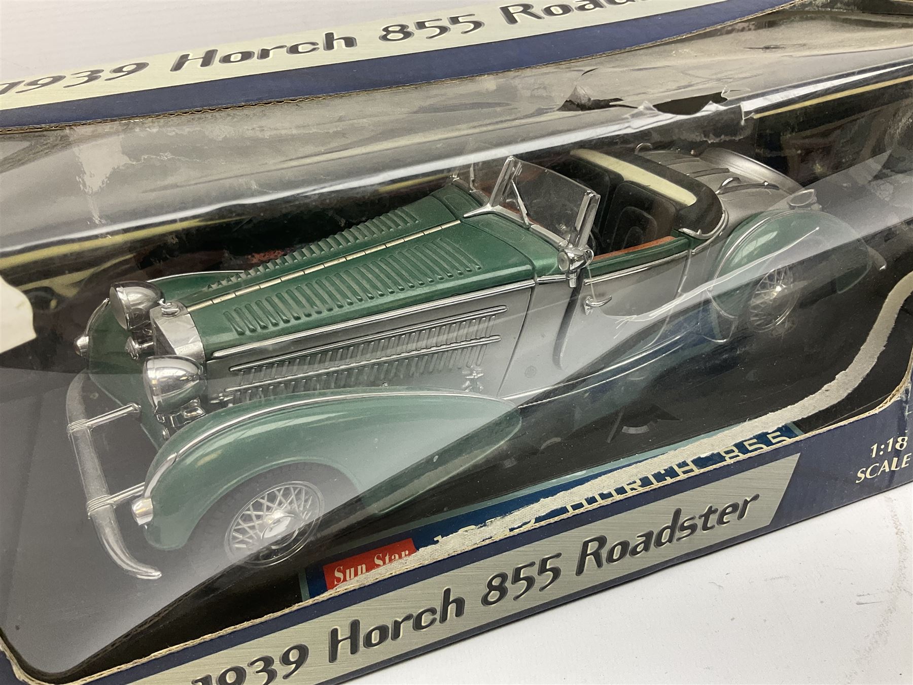 Sun Star - five 1:18 scale die-cast models comprising Ford Lincoln 2000 Limousine Millenium Edition; TX1 London Taxi Cab 1998; 1972 Datsun 240Z; 1939 Horch 855 Roadster; and Mercedes-Benz 350 SL; all boxed (5)