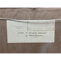 Herbert Truman (St. Ives 1883-1957): ‘Corner of Newquay Harbour’, oil on board signed, titled on label verso 31cm x 45cm