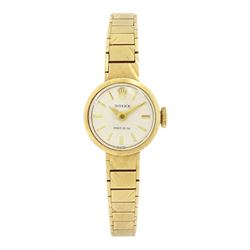Rolex Precision ladies 9ct gold manual wind wristwatch, Cal. 1401, silvered dial with bato...