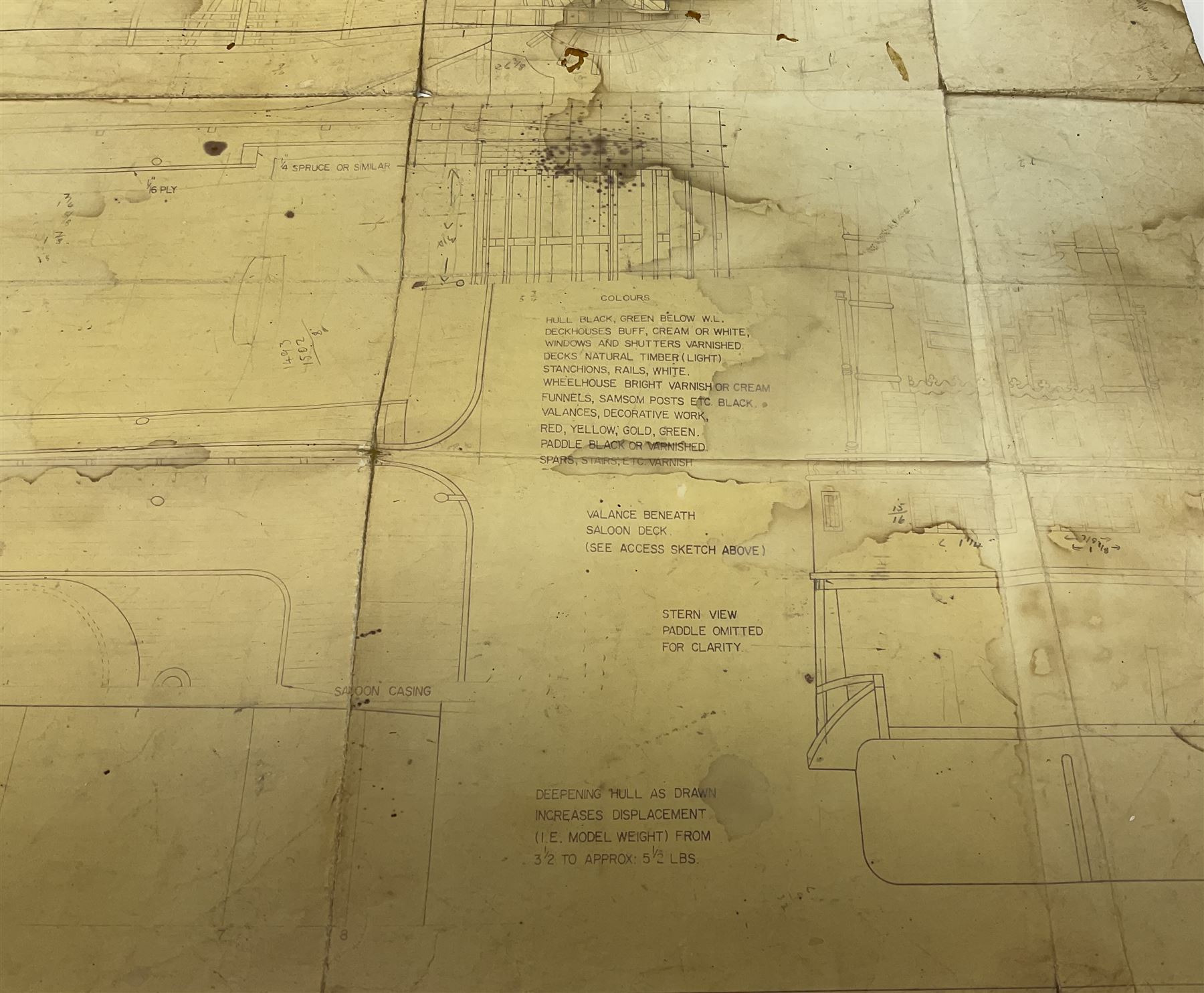 Model of St.Louis Belle paddle boat, L118cm, together with a box of additional parts and model plans by Vic Smeed