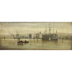 George Chambers Snr (British 1803-1840): 'Greenwich - HMS Dreadnought', oil on canvas unsigned, labelled verso 15cm x 36cm