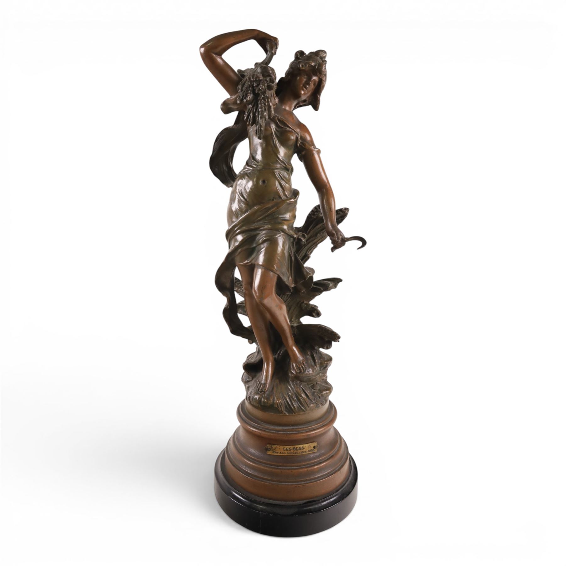 After Moreau, pair of spelter figures Les Bles and Nid de Mesanges
