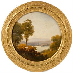 William Williams of Plymouth (British 1808-1895): Estuary Scenes, pair circular oils on oak panels signed and dated 1888, D18cm (2)