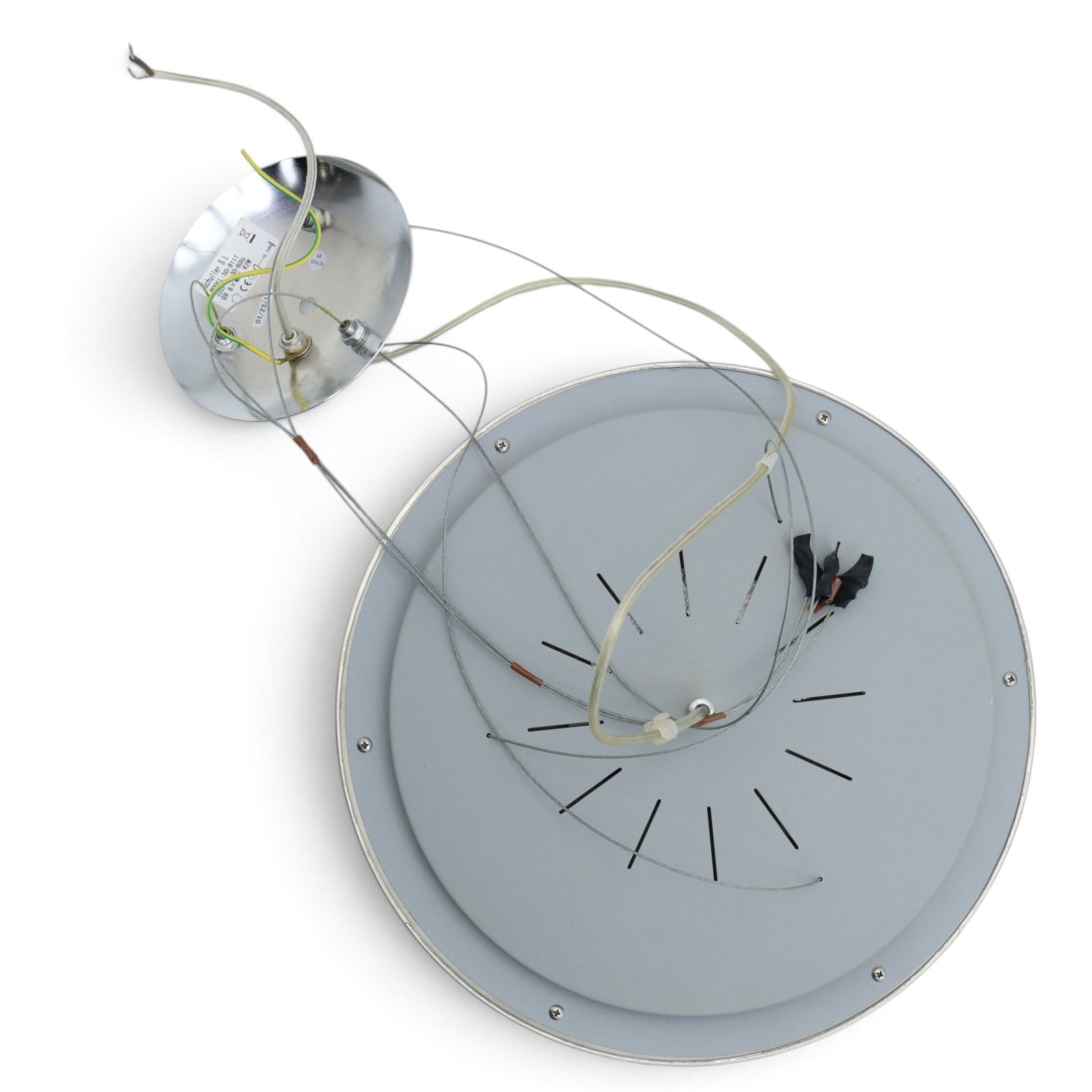 Schuller Valencia contemporary mirrored glass pendant ceiling light, with internal crystal-style droplet pendants