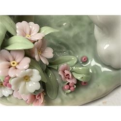 Six Lladro figures, comprising Naughty Dog no 4982, Best Friend 7620 and My Buddy no 7609, Kitty Confrontation no 1442, It Wasn't Me no 7672 and Rabbit Eating no 4772, three with original boxes, largest example H22cm