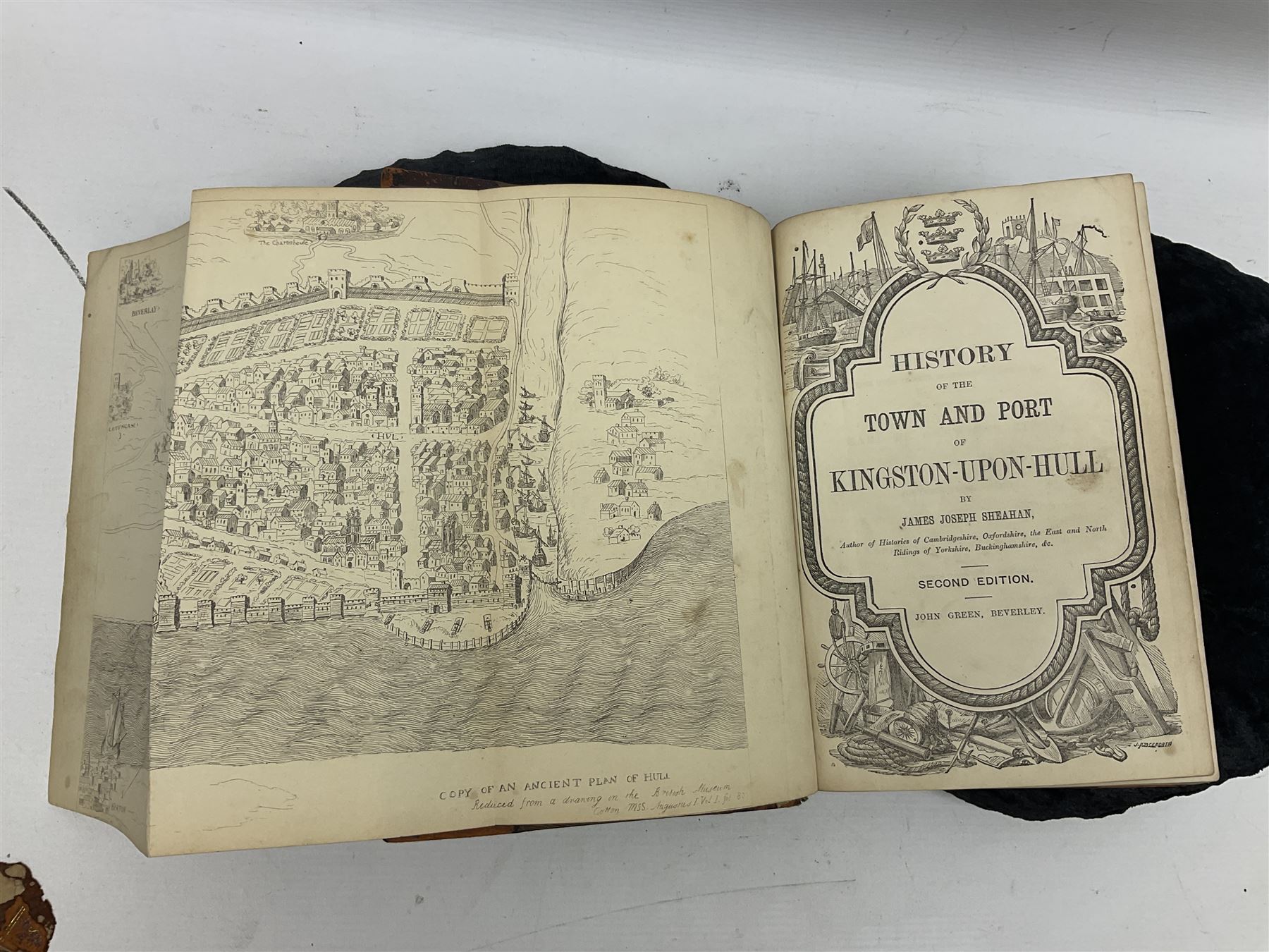 Sheahan, James Joseph, History of the Town & port of Kingston upon Hull, Second edition, John Green Beverley, 1866, folding frontis, map and engraved plates, together with another example of the same, (2)