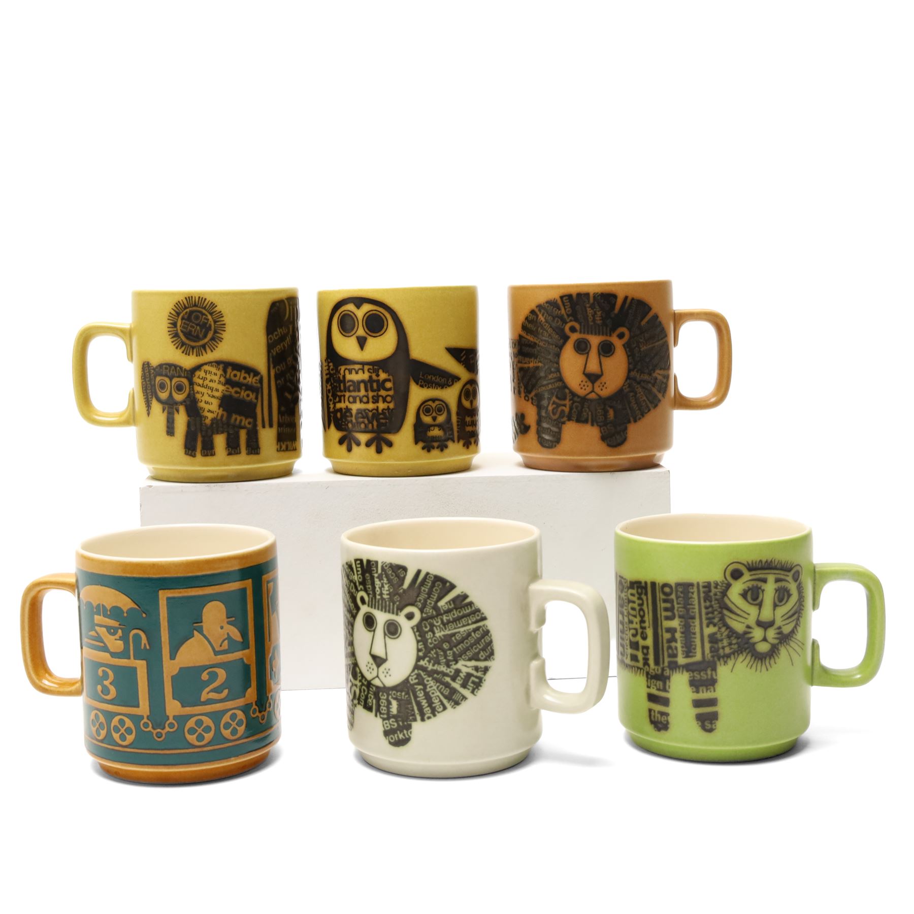 Five Hornsea pottery Jungle pattern mugs by Jack Dadd and Train Robber mug by John Clappison (6)