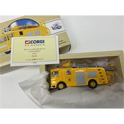 Corgi - thirteen die cast models, comprising six limited edition Classics Road Transport including White Soda Truck White Rock and ERF Flatbed Flowers; two limited edition Classic Fire Service including AEC Pump Escape Rotherham Fire Brigade; limited edition Commercials Bedford ON'S two set; all with certificates; three Classic Vehicles from Corgi cars comprising Mini, Mercedes 300 soft top and open top; and Chipperfield's Circus Scammell Highwayman Trailer & Caravan; all boxed (13)