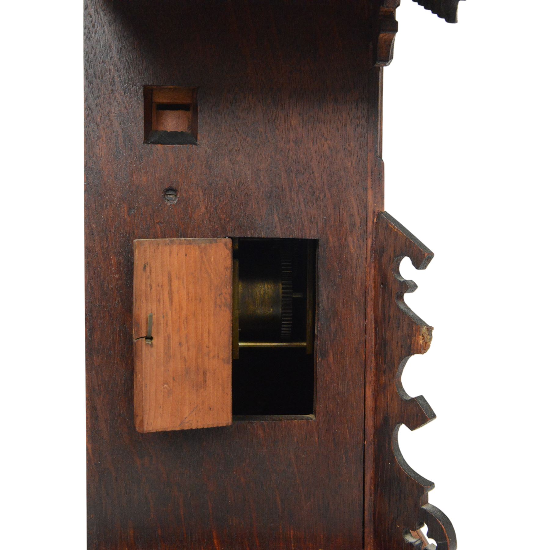 19th century Black Forest cuckoo mantel clock with carved architectural case, with eight day gong striking movement