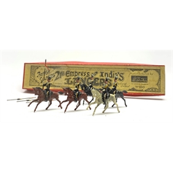Britains Set No.100 21st Empress of India's Lancers, Khartoum Review Order with four Lancers and Bugler on cantering horses, in original early illustrated box
