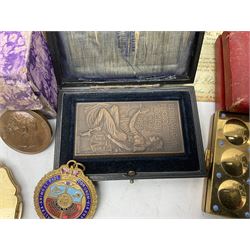Collection of compact mirrors, including Stratton and Majestic examples, together with four pairs of opera glasses, Masonic jewels, etc